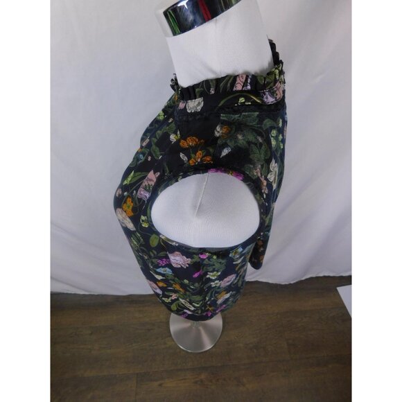 LOFT Medium Navy Floral Ruffle Mock Neck Blouse Cottagecore - Picture 5 of 11